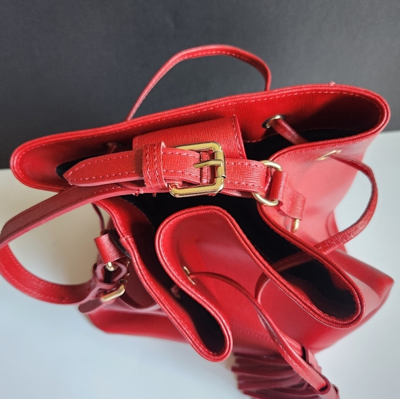 Borse in Pelle NWOT Bucket Bag Purse Red - Picture 3 of 12